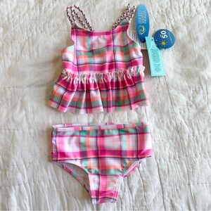 Wave Zone Baby Two-Piece Swimsuit 
Bathing Suit 18 Months Pink Plaid Ruffle NEW